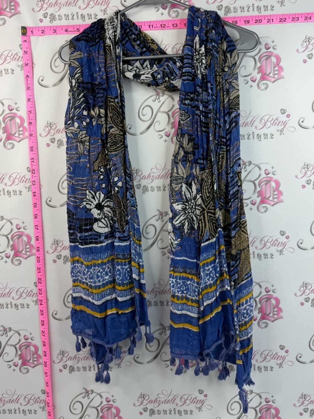 Romano shawls scarf Blue Floral Print Lightweight Women's Scarf with Tassels